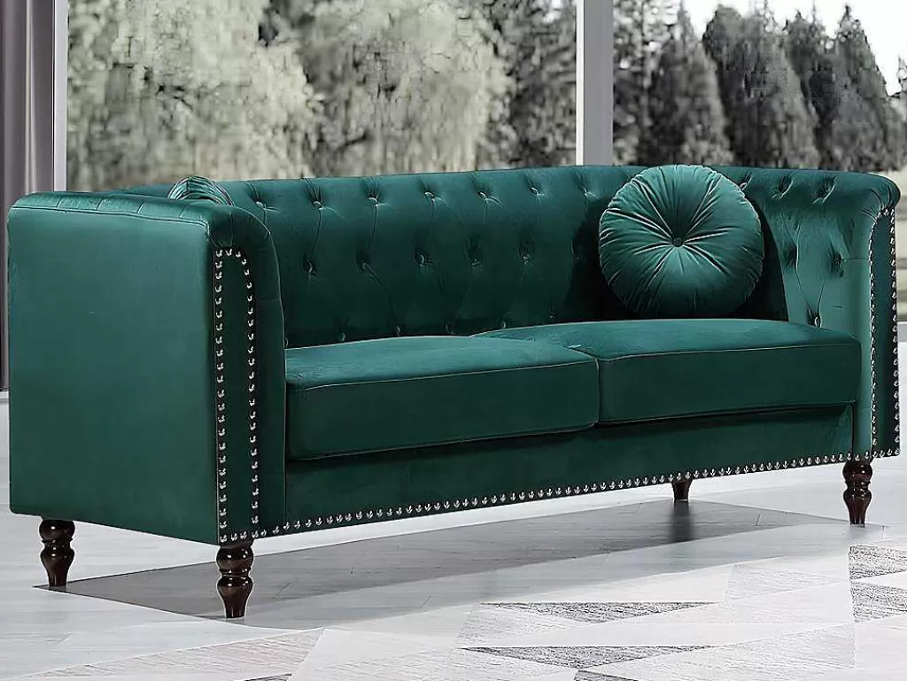 Conjunto De Sofá*Vente-unique Sofás De 3 E De 2 Lugares Em Veludo Verde-Esmeralda - Turner