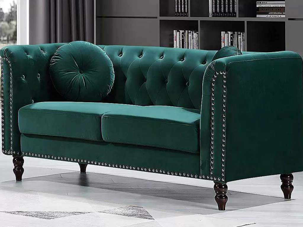 Conjunto De Sofá*Vente-unique Sofás De 3 E De 2 Lugares Em Veludo Verde-Esmeralda - Turner