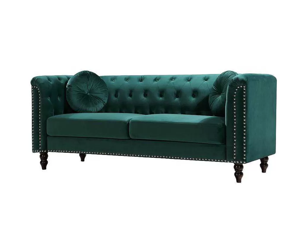 Conjunto De Sofá*Vente-unique Sofás De 3 E De 2 Lugares Em Veludo Verde-Esmeralda - Turner
