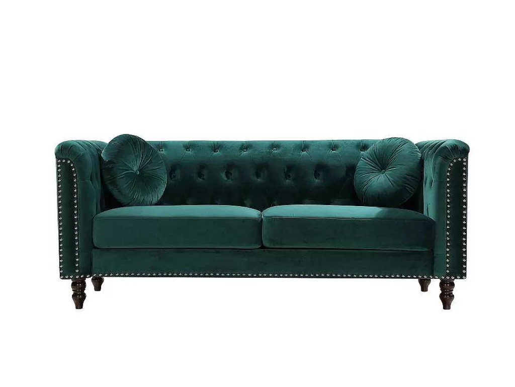Conjunto De Sofá*Vente-unique Sofás De 3 E De 2 Lugares Em Veludo Verde-Esmeralda - Turner