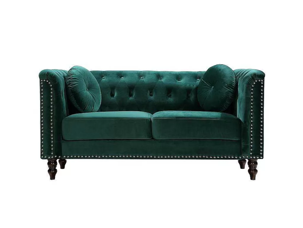 Conjunto De Sofá*Vente-unique Sofás De 3 E De 2 Lugares Em Veludo Verde-Esmeralda - Turner