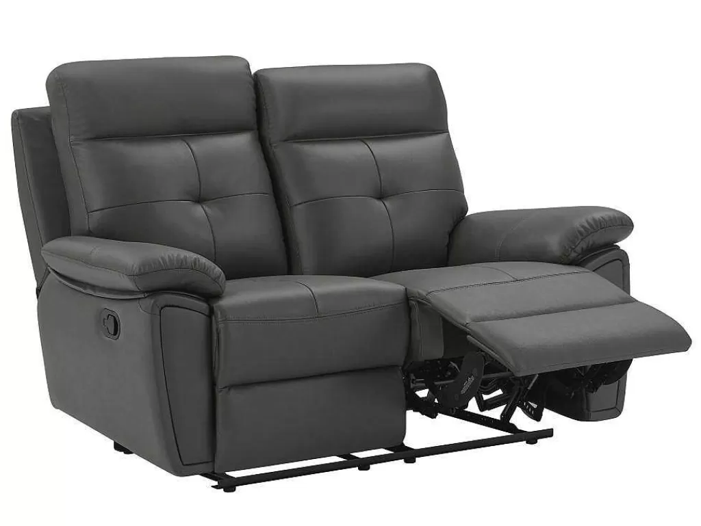 Conjunto De Sofá*Vente-unique Sofás De 3 Lugares E De 2 Lugares Articulados Em Pele Cinzento - Vineta