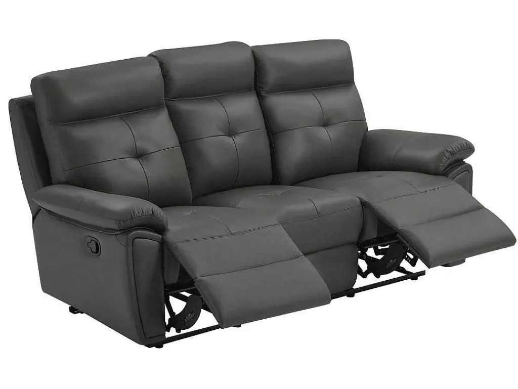 Conjunto De Sofá*Vente-unique Sofás De 3 Lugares E De 2 Lugares Articulados Em Pele Cinzento - Vineta