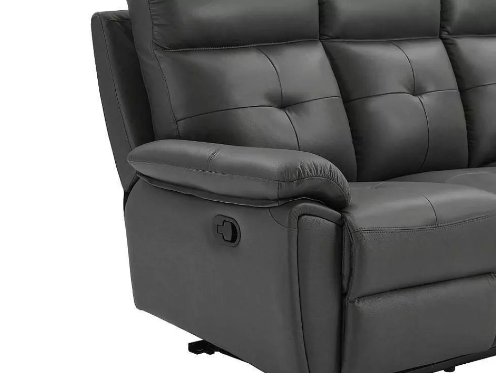 Conjunto De Sofá*Vente-unique Sofás De 3 Lugares E De 2 Lugares Articulados Em Pele Cinzento - Vineta