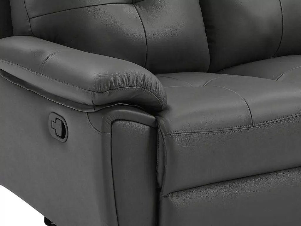 Conjunto De Sofá*Vente-unique Sofás De 3 Lugares E De 2 Lugares Articulados Em Pele Cinzento - Vineta