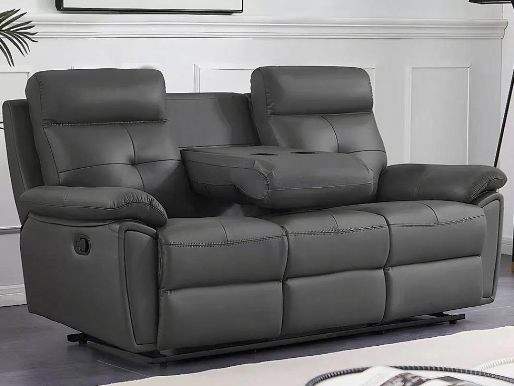Conjunto De Sofá*Vente-unique Sofás De 3 Lugares E De 2 Lugares Articulados Em Pele Cinzento - Vineta