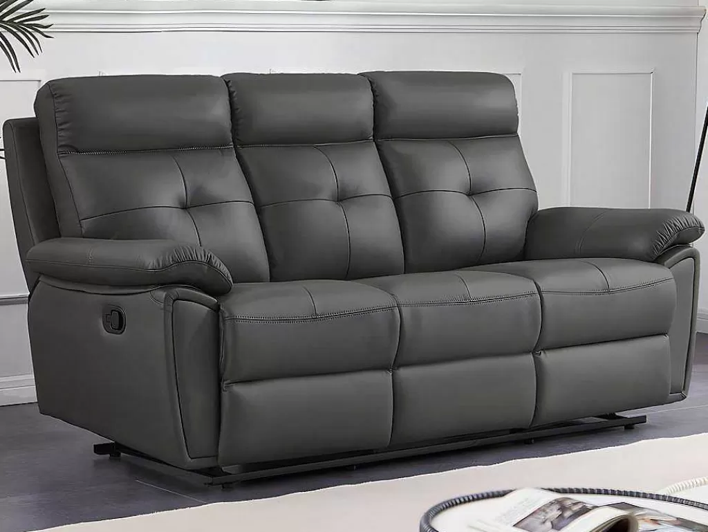 Conjunto De Sofá*Vente-unique Sofás De 3 Lugares E De 2 Lugares Articulados Em Pele Cinzento - Vineta