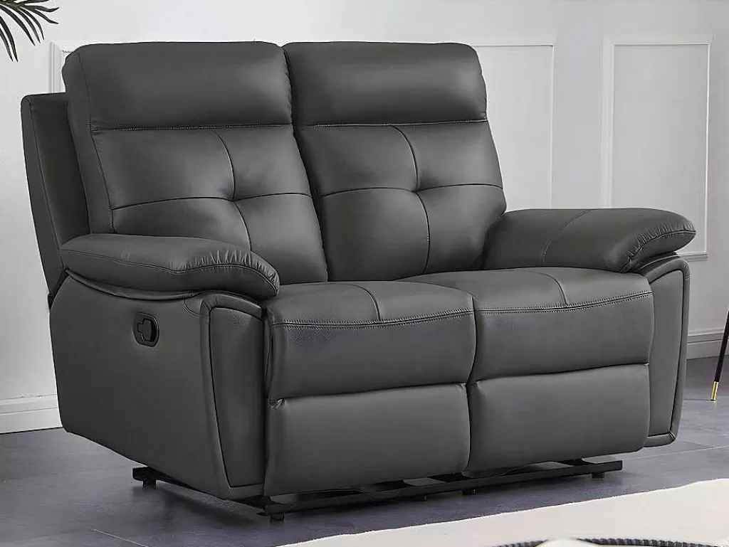 Conjunto De Sofá*Vente-unique Sofás De 3 Lugares E De 2 Lugares Articulados Em Pele Cinzento - Vineta