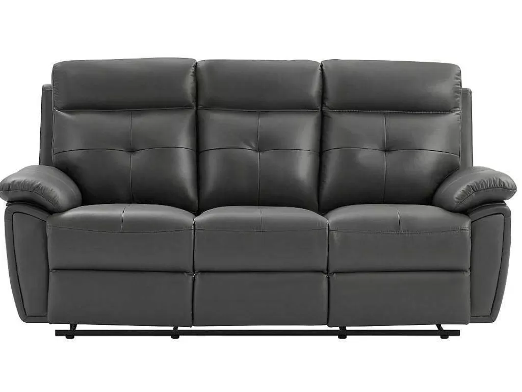 Conjunto De Sofá*Vente-unique Sofás De 3 Lugares E De 2 Lugares Articulados Em Pele Cinzento - Vineta