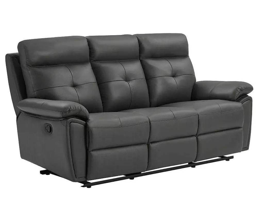 Conjunto De Sofá*Vente-unique Sofás De 3 Lugares E De 2 Lugares Articulados Em Pele Cinzento - Vineta
