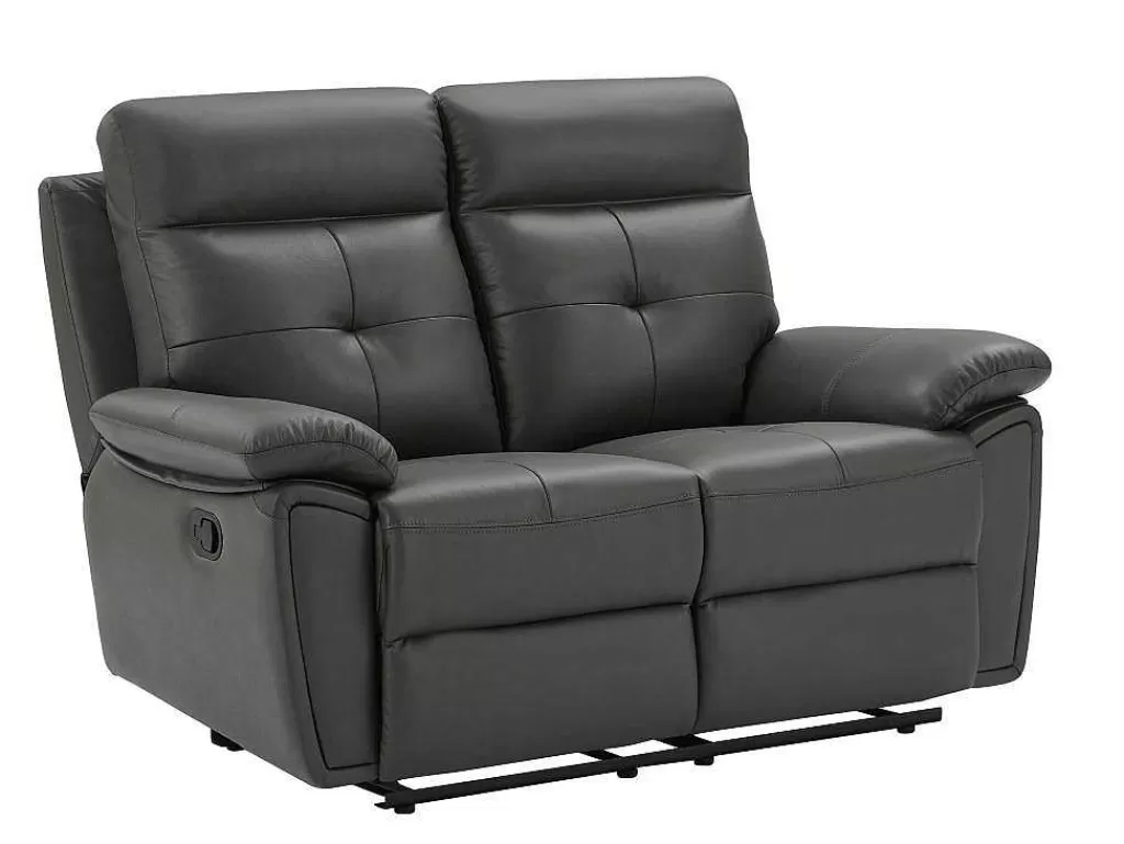 Conjunto De Sofá*Vente-unique Sofás De 3 Lugares E De 2 Lugares Articulados Em Pele Cinzento - Vineta