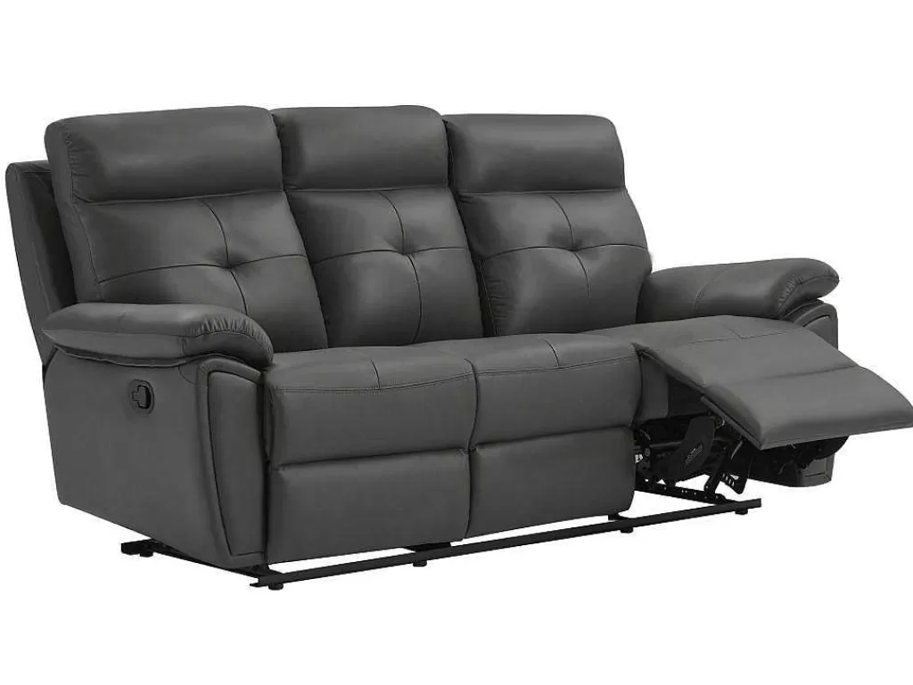 Conjunto De Sofá*Vente-unique Sofás De 3 Lugares E De 2 Lugares Articulados Em Pele Cinzento - Vineta