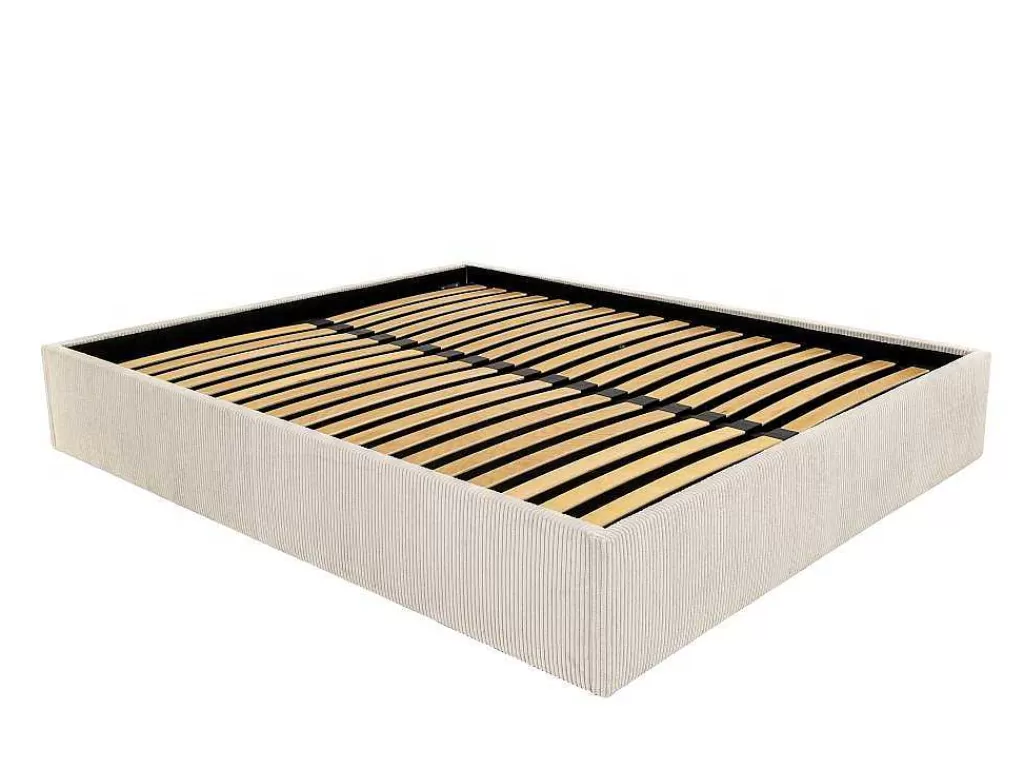 Sommier*Ysmée Sommier Com Espaco De Arrumação 140 X 190 Cm Em Veludo Canelado Bege - Pontos Da Ysmee