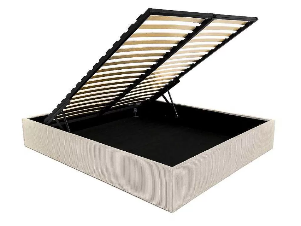 Sommier*Ysmée Sommier Com Espaco De Arrumação 140 X 190 Cm Em Veludo Canelado Bege - Pontos Da Ysmee
