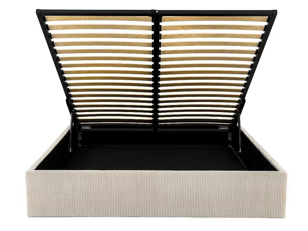 Sommier*Ysmée Sommier Com Espaco De Arrumação 140 X 190 Cm Em Veludo Canelado Bege - Pontos Da Ysmee