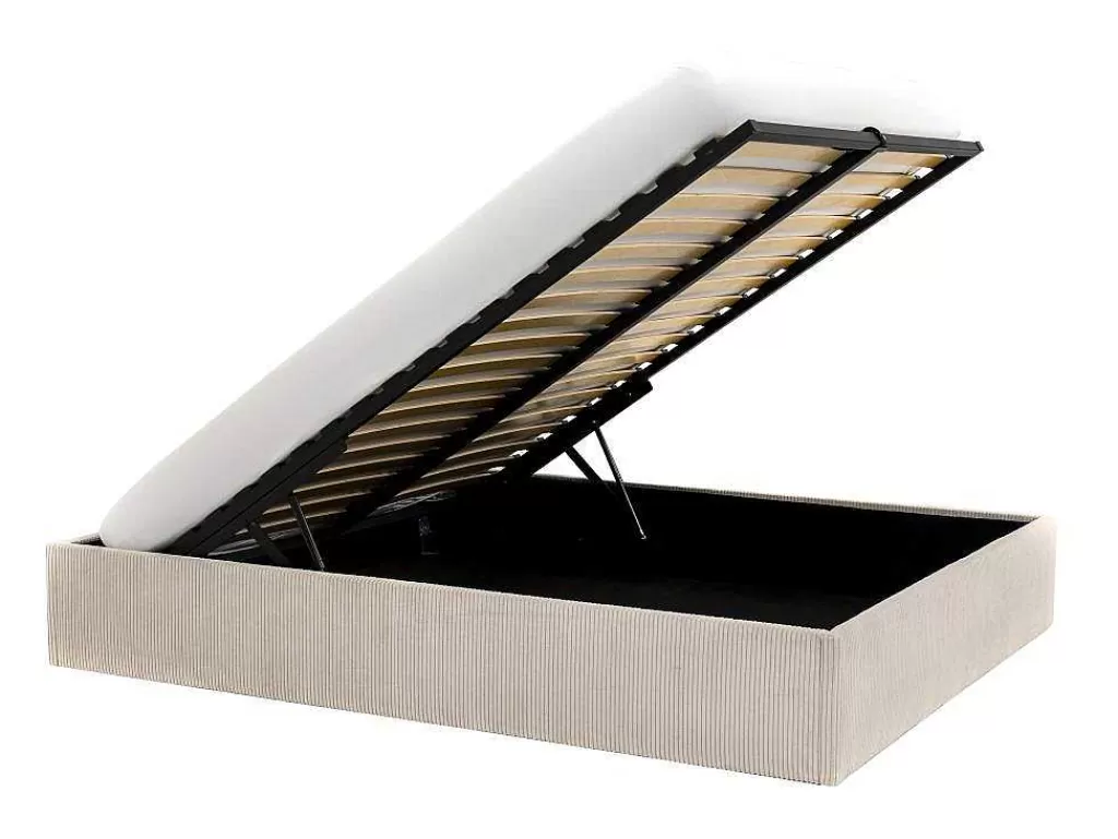 Sommier*Ysmée Sommier Com Espaco De Arrumação 140 X 190 Cm Em Veludo Canelado Bege - Pontos Da Ysmee
