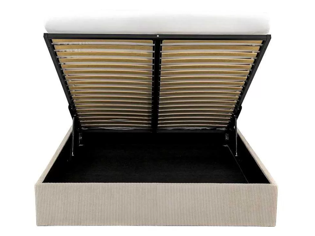 Sommier*Ysmée Sommier Com Espaco De Arrumação 140 X 190 Cm Em Veludo Canelado Bege - Pontos Da Ysmee