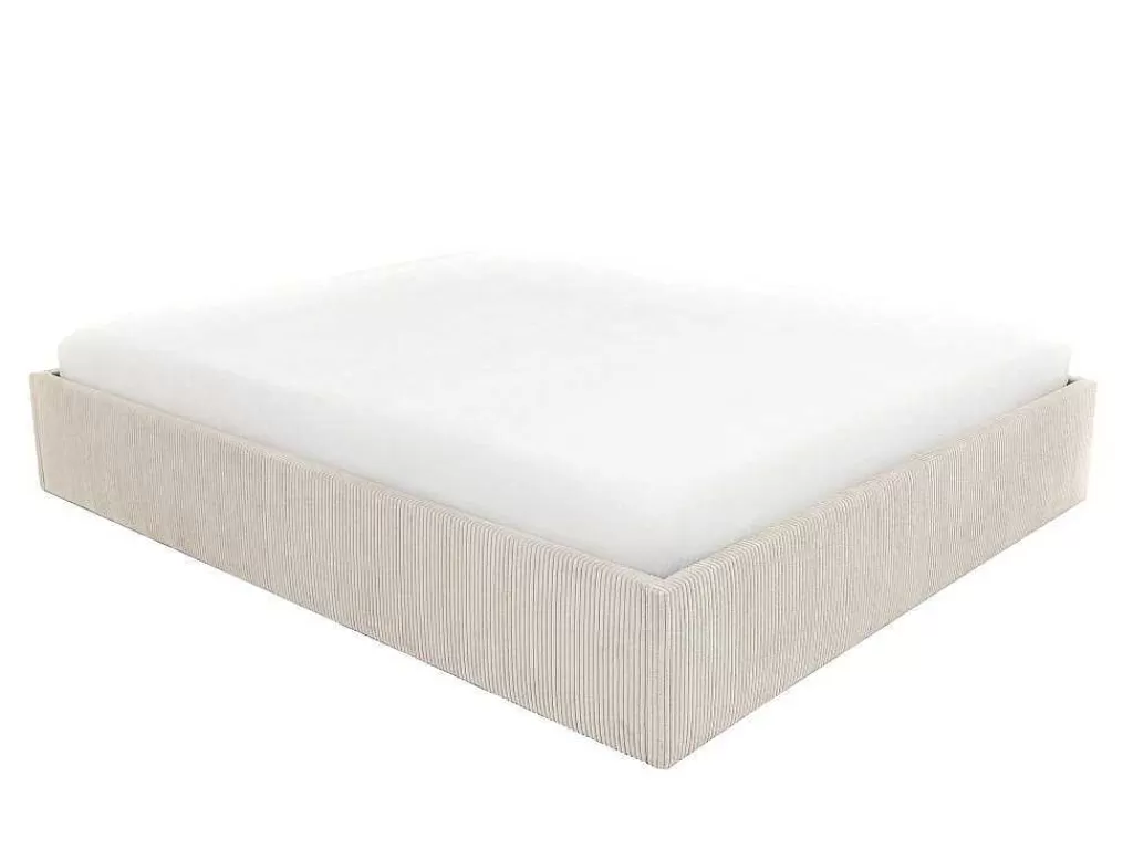 Sommier*Ysmée Sommier Com Espaco De Arrumação 140 X 190 Cm Em Veludo Canelado Bege - Pontos Da Ysmee