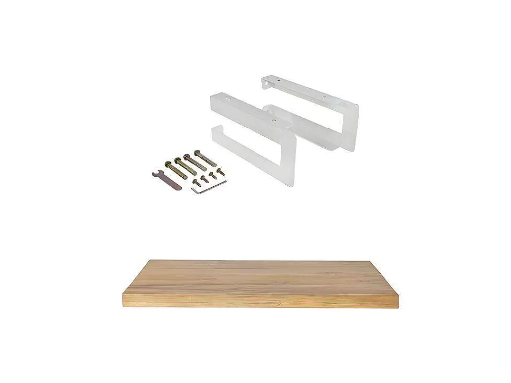 Móvel De Parede Para Casa De Banho*Vente-unique Suporte Suspenso Em Teca Clara Com Esquadros De Fixacao Brancos De 80 X 50 Cm - Sukawati