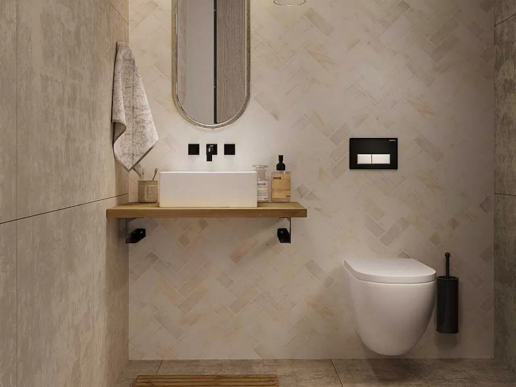 Móvel De Parede Para Casa De Banho*Vente-unique Suporte Suspenso Em Teca Clara Com Esquadros De Fixacao Brancos De 80 X 50 Cm - Sukawati