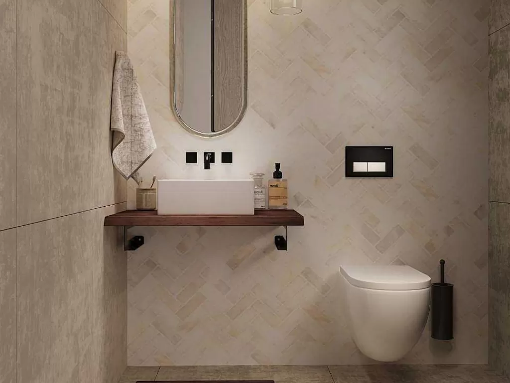 Móvel De Parede Para Casa De Banho*Vente-unique Suporte Suspenso Em Teca Escura Com Esquadros De Fixacao Pretos E Lavatório De 80 X 50 Cm - Sukawati