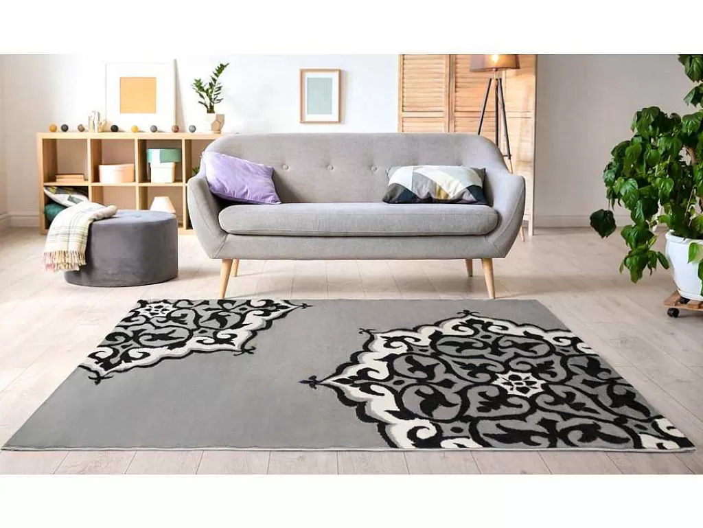 Tapete Grande*OZAIA Tapete 200 X 290 Cm Em Polipropileno Cinza E Preto - Rosia
