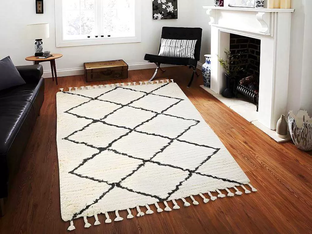 Tapete De Sala*OZAIA Tapete As Riscas 100% La - 120X170 Cm Bege E Preto Marcus