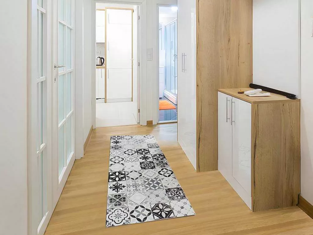 Tapetes De Corredor*OZAIA Tapete De Corredor Em Vinil Efeito Mosaico Hidraulico Mosai - 66X160 Cm - Preto E Branco