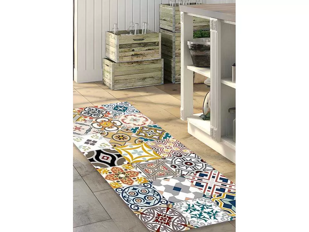Tapetes De Corredor*OZAIA Tapete De Corredor Em Vinil Efeito Mosaico Hidraulico Rica - 66X160 Cm - Multicolor