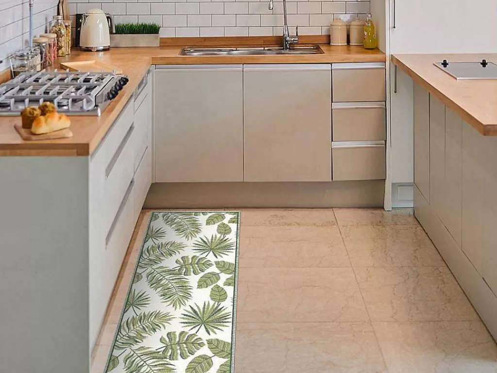 Tapetes De Corredor*OZAIA Tapete De Corredor Em Vinil Motivo Tropical 66X160 Cm Verde E Branco - Tropicala
