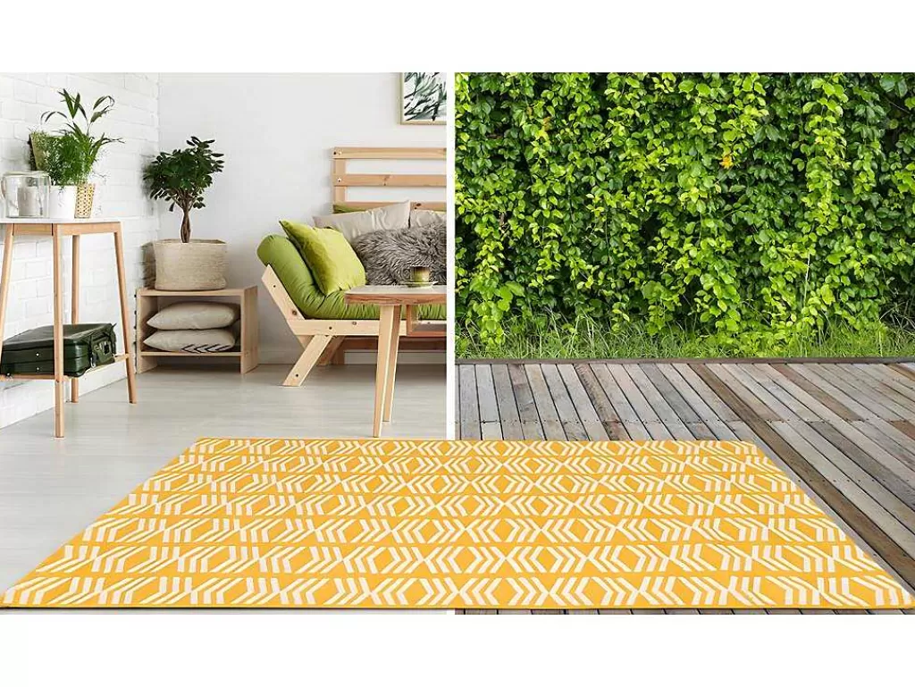 Decoração De Jardim*OZAIA Tapete De Interior Ou De Exterior Estilo Etnico 150 X 200 Cm Amarelo - Grenada