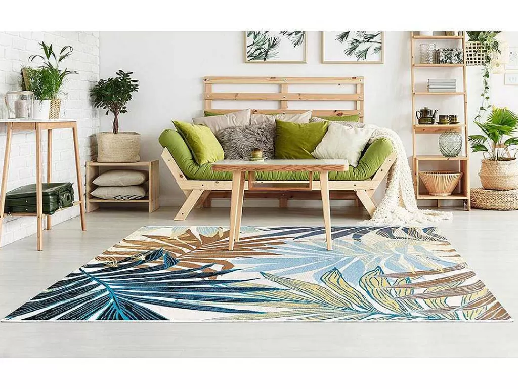 Decoração De Jardim*OZAIA Tapete De Interior Ou De Exterior Etnico Motivos Folhas 150 X 200 Cm Verde - Vegeto