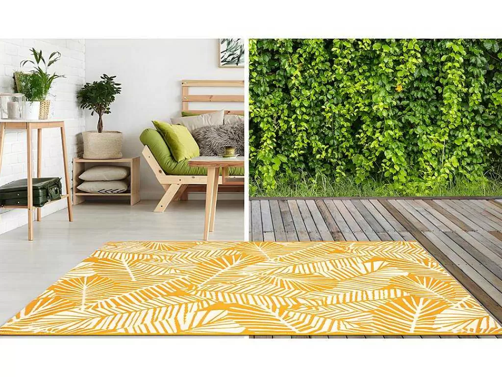 Decoração De Jardim*OZAIA Tapete De Interior Ou De Exterior Motivos Folhas 150 X 200 Cm Amarelo - Curitiba