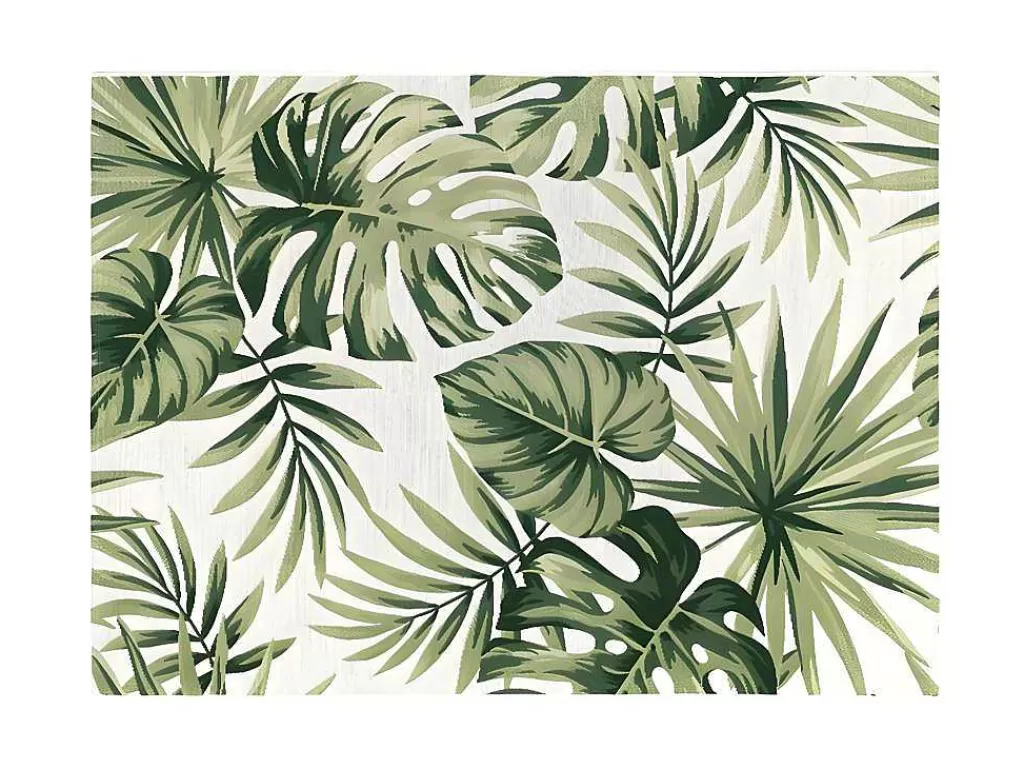Decoração De Jardim*OZAIA Tapete De Interior Ou Exterior Etnico Motivos Folhas De 200 X 290 Cm Cor Verde - Palmo