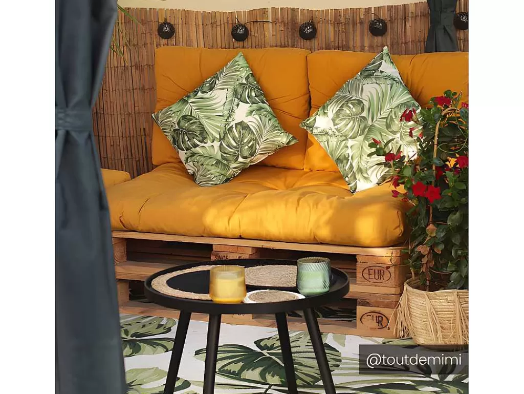 Decoração De Jardim*OZAIA Tapete De Interior Ou Exterior Etnico Motivos Folhas De 200 X 290 Cm Cor Verde - Palmo