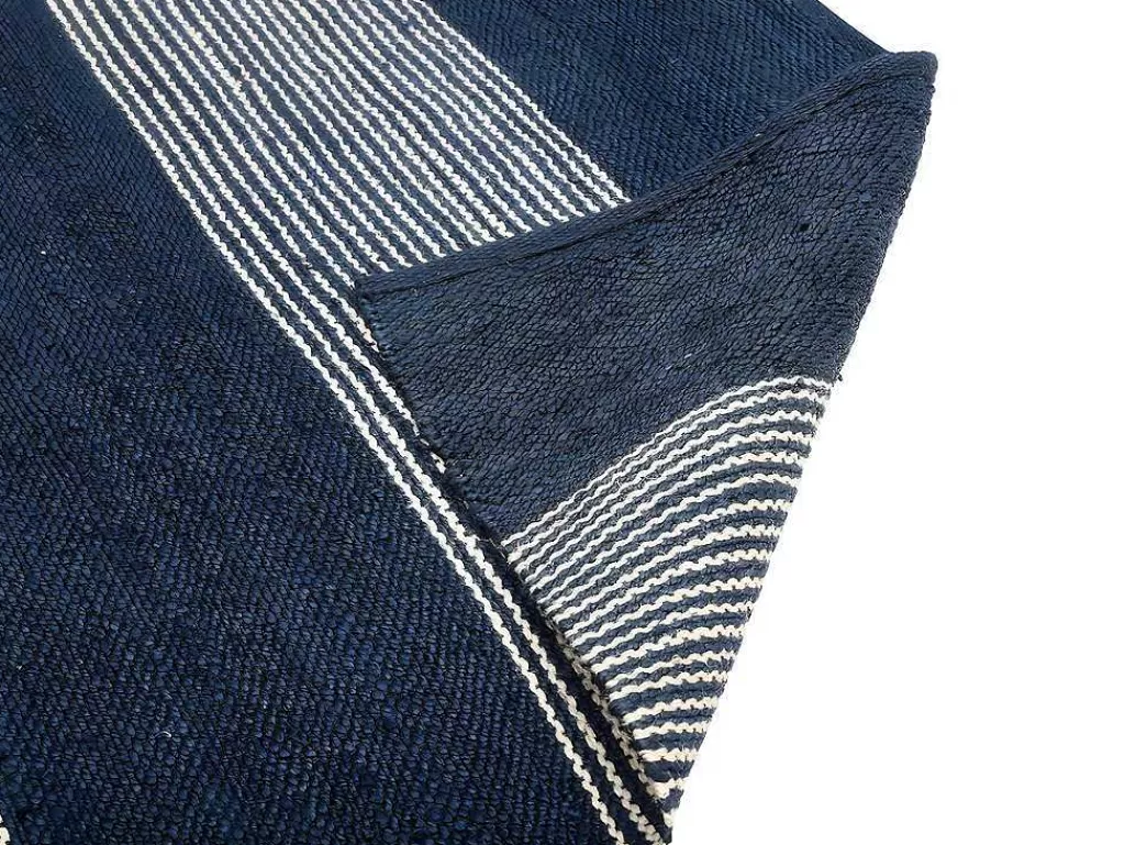 Tapete De Sala*OZAIA Tapete Em Juta Tecida A Mão De 200 X 290 Cm Cor Azul-Marinho E Branco - Kochi