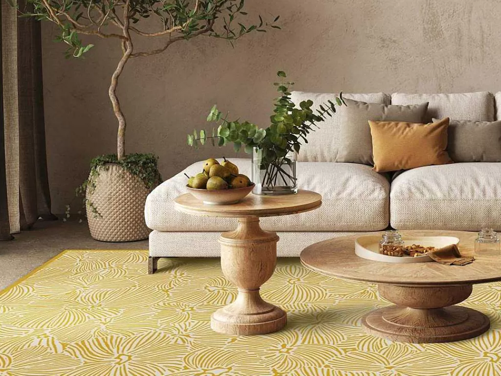 Tapete De Vinil*OZAIA Tapete Em Vinil Com Motivos Florais 120X180 Cm Amarelo E Branco - Capucina