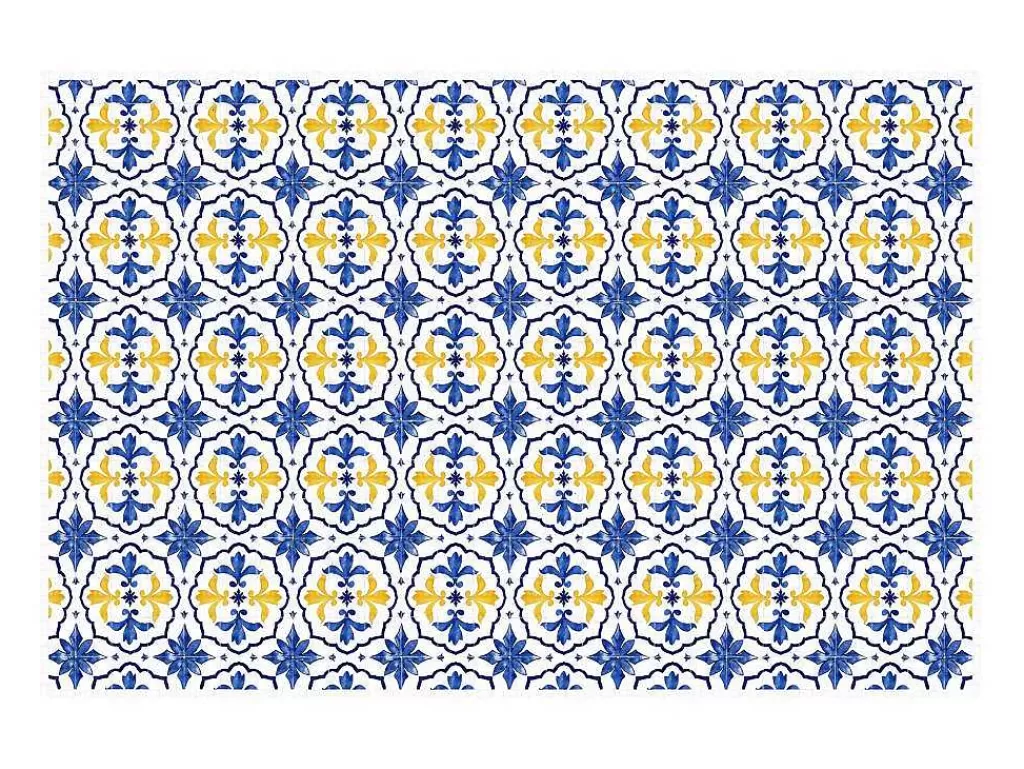 Tapete De Sala*OZAIA Tapete Em Vinil Efeito Azulejo 120X180 Cm Azul E Amarelo - Florili