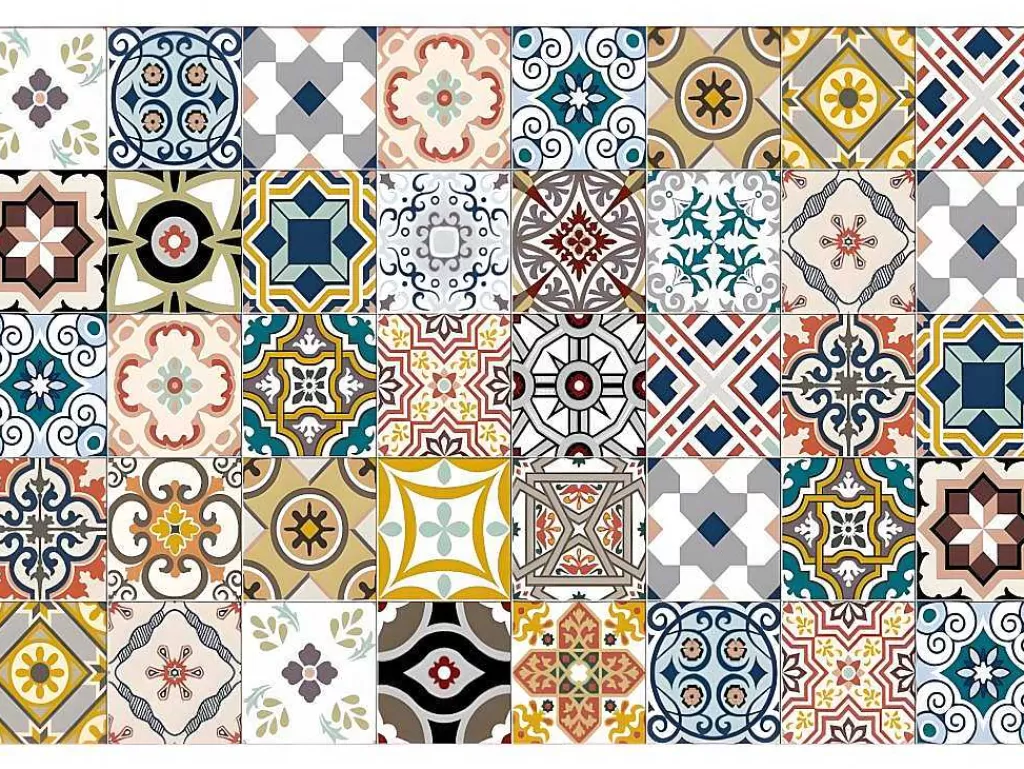 Tapete De Sala*OZAIA Tapete Em Vinil Efeito Mosaico Hidraulico Rica - 120X180 Cm - Multicolor