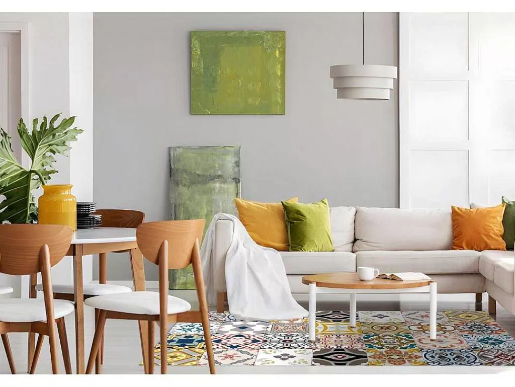 Tapete De Sala*OZAIA Tapete Em Vinil Efeito Mosaico Hidraulico Rica - 120X180 Cm - Multicolor