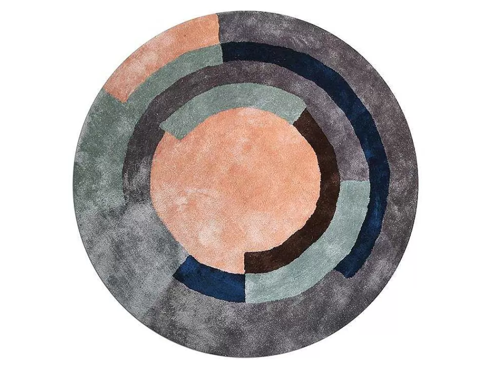 Tapete De Sala*OZAIA Tapete Em Viscose Tufado Redondo E Motivos Geometricos De 4000 G/M E D. 120 Cm Cor Cinza E Péssego - Janjivy