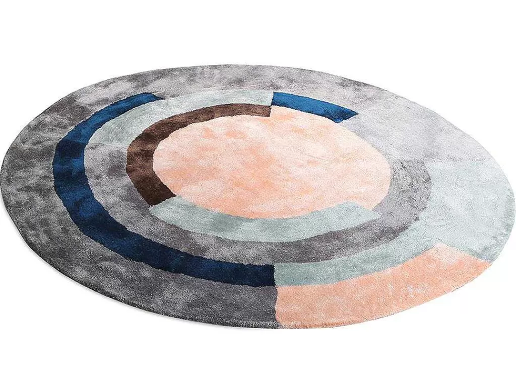 Tapete De Sala*OZAIA Tapete Em Viscose Tufado Redondo E Motivos Geometricos De 4000 G/M E D. 120 Cm Cor Cinza E Péssego - Janjivy