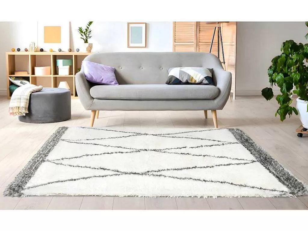 Tapete De Sala*OZAIA Tapete Felpudo 160 X 230 Cm Em Poliester Bege E Cinza Estilo Berbere - Hania