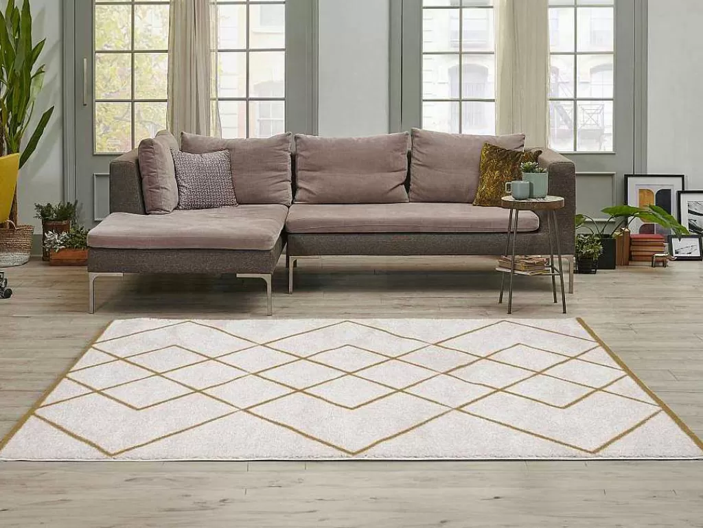 Tapete Shaggy*OZAIA Tapete Felpudo Berbere 160 X 230 Cm Branco E Dourado - Prysmi