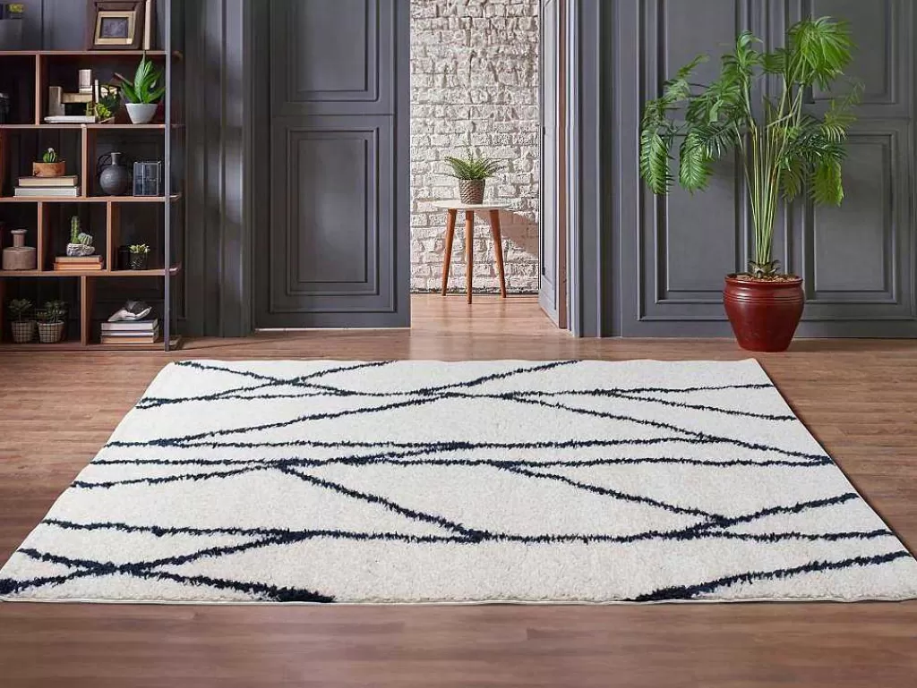 Tapete Shaggy*OZAIA Tapete Felpudo Berbere Assimetrico 160 X 230 Cm Branco E Preto - Bardio