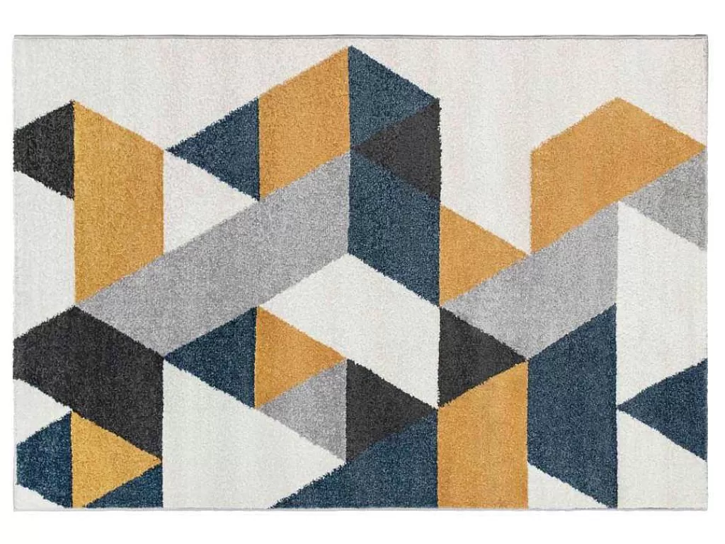 Tapete Escandinavo*OZAIA Tapete Geometrico 120 X 170 Cm Em Polipropileno Amarelo, Cinza E Azul Estilo Escandinavo - Geomie