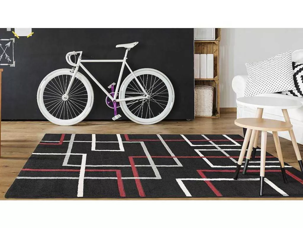 Tapete De Sala*OZAIA Tapete Geometrico 140 X 200 Cm Em Polipropileno Preto, Branco E Vermelho - Cubio