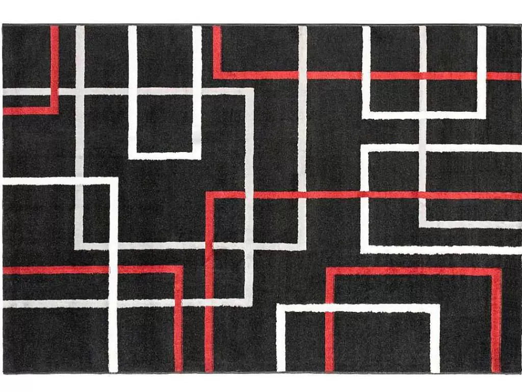 Tapete De Sala*OZAIA Tapete Geometrico 140 X 200 Cm Em Polipropileno Preto, Branco E Vermelho - Cubio