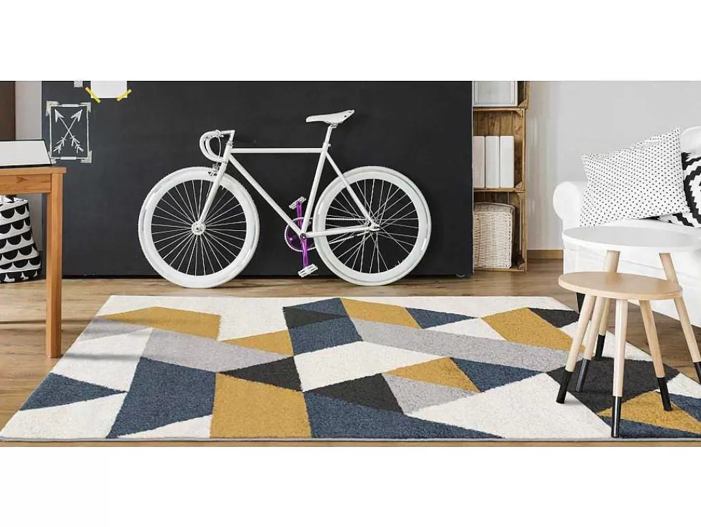 Tapete Escandinavo*OZAIA Tapete Geometrico 160 X 230 Cm Em Polipropileno Amarelo, Cinza E Azul Estilo Escandinavo - Geomie