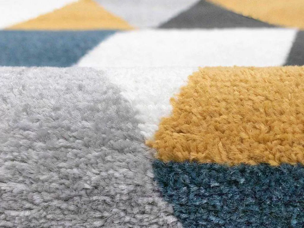 Tapete Escandinavo*OZAIA Tapete Geometrico 160 X 230 Cm Em Polipropileno Amarelo, Cinza E Azul Estilo Escandinavo - Geomie
